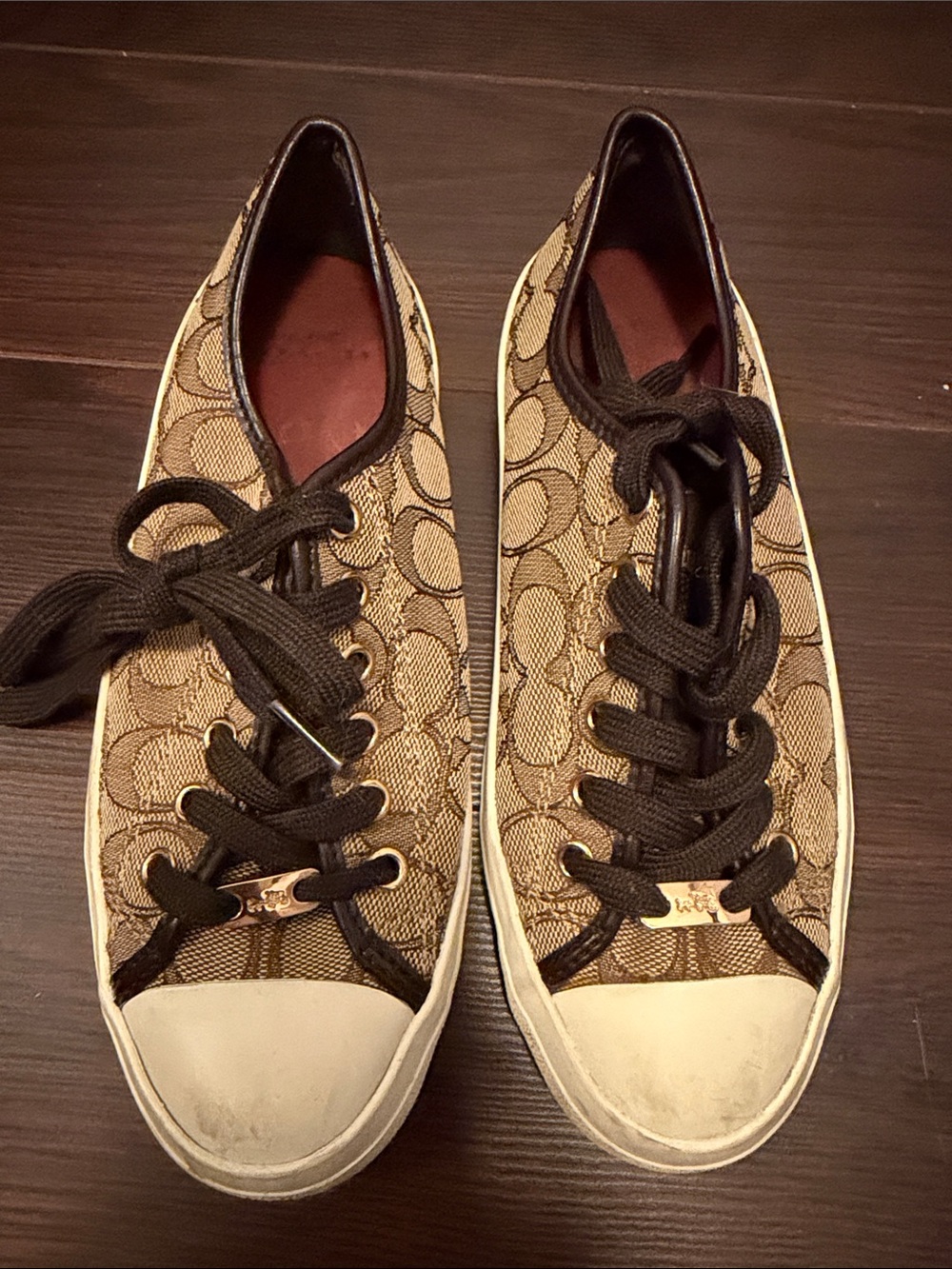 Coach Signature Canvas Low-Top Sneakers in Brown and Black